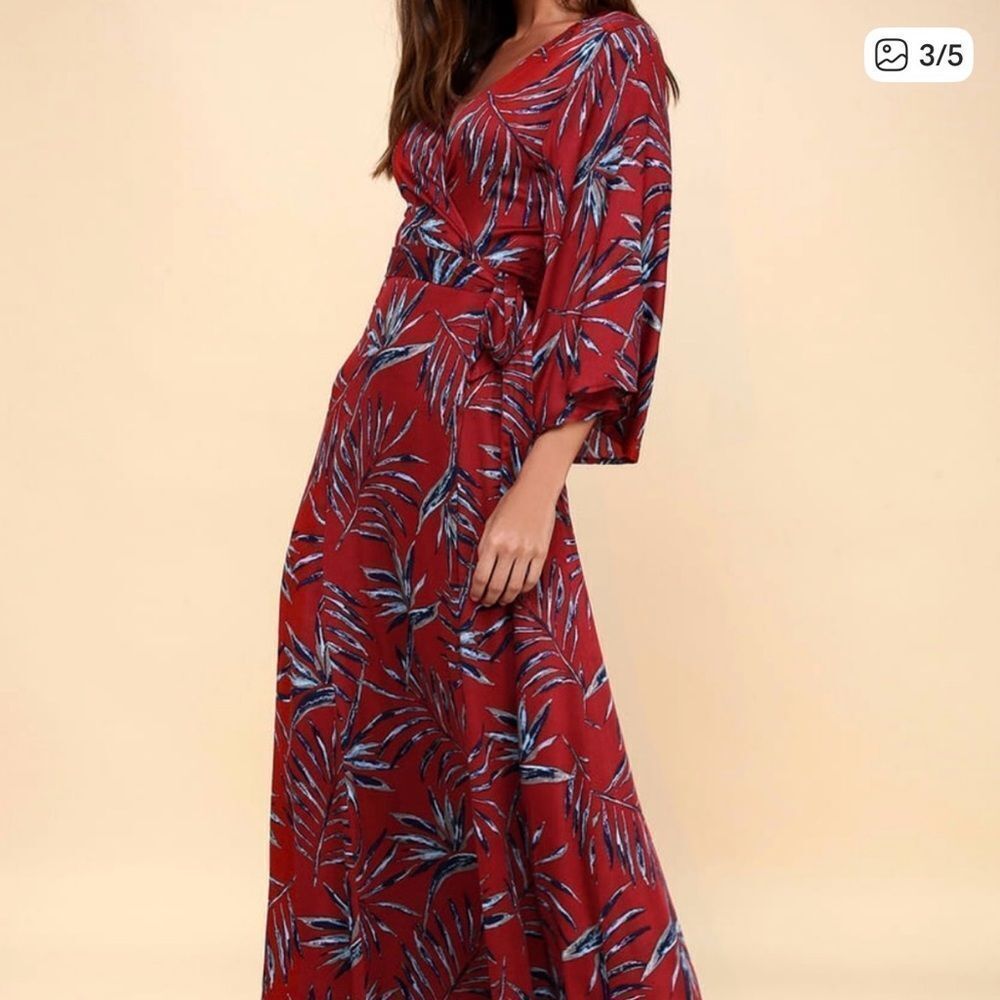 Muse Red and Blue Leaf Print Maxi Dress